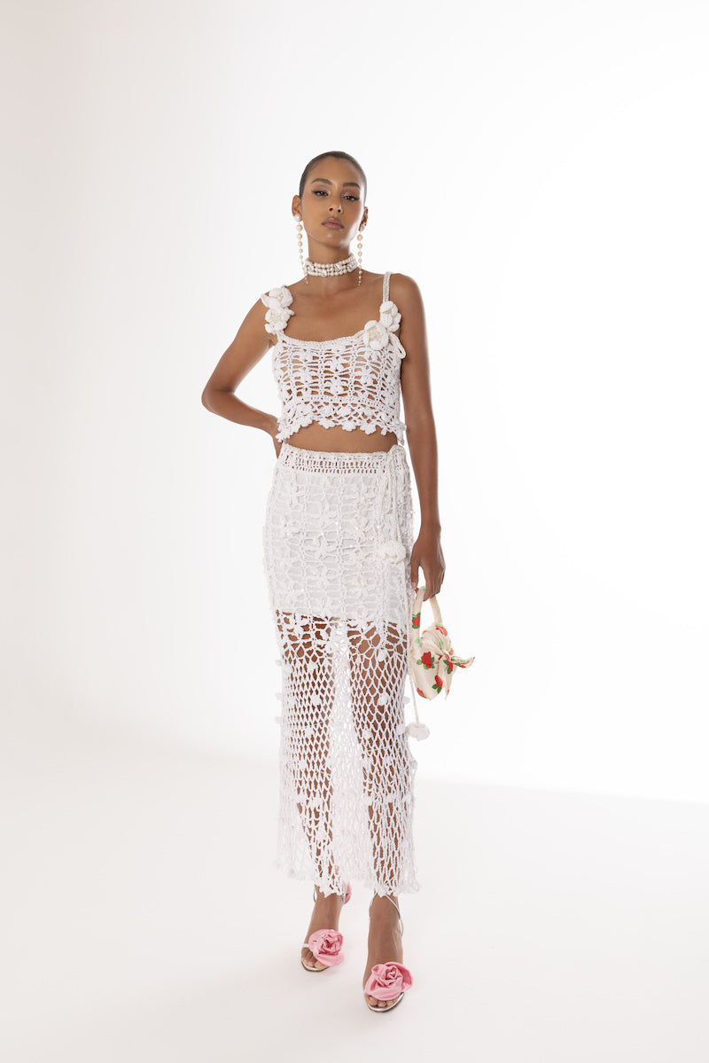 WHITE VANILLA HANDMADE CROCHET SKIRT - CULT MIA