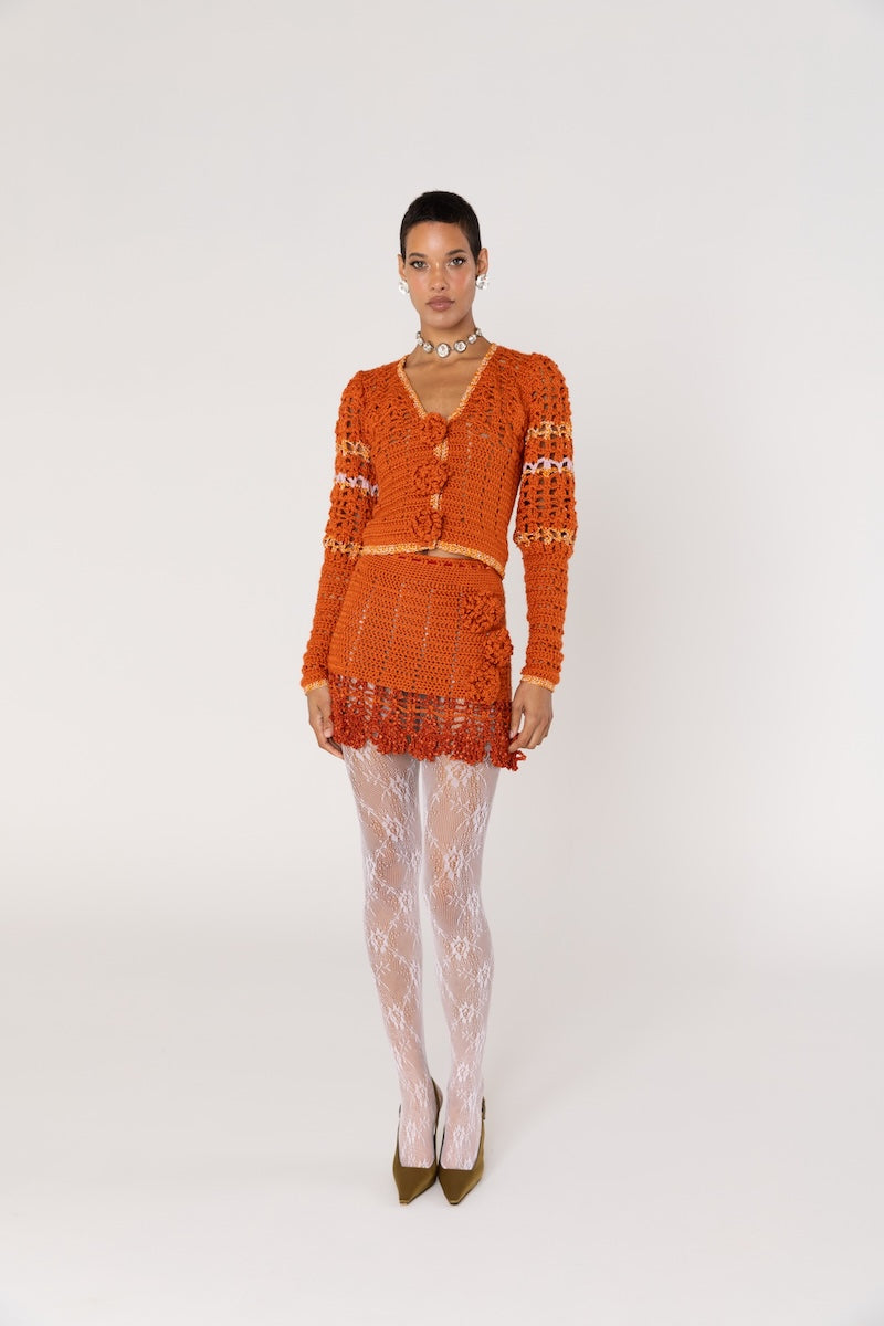 CHRYSANTHEMUM TERRACOTTA HANDMADE CROCHET MINI SKIRT