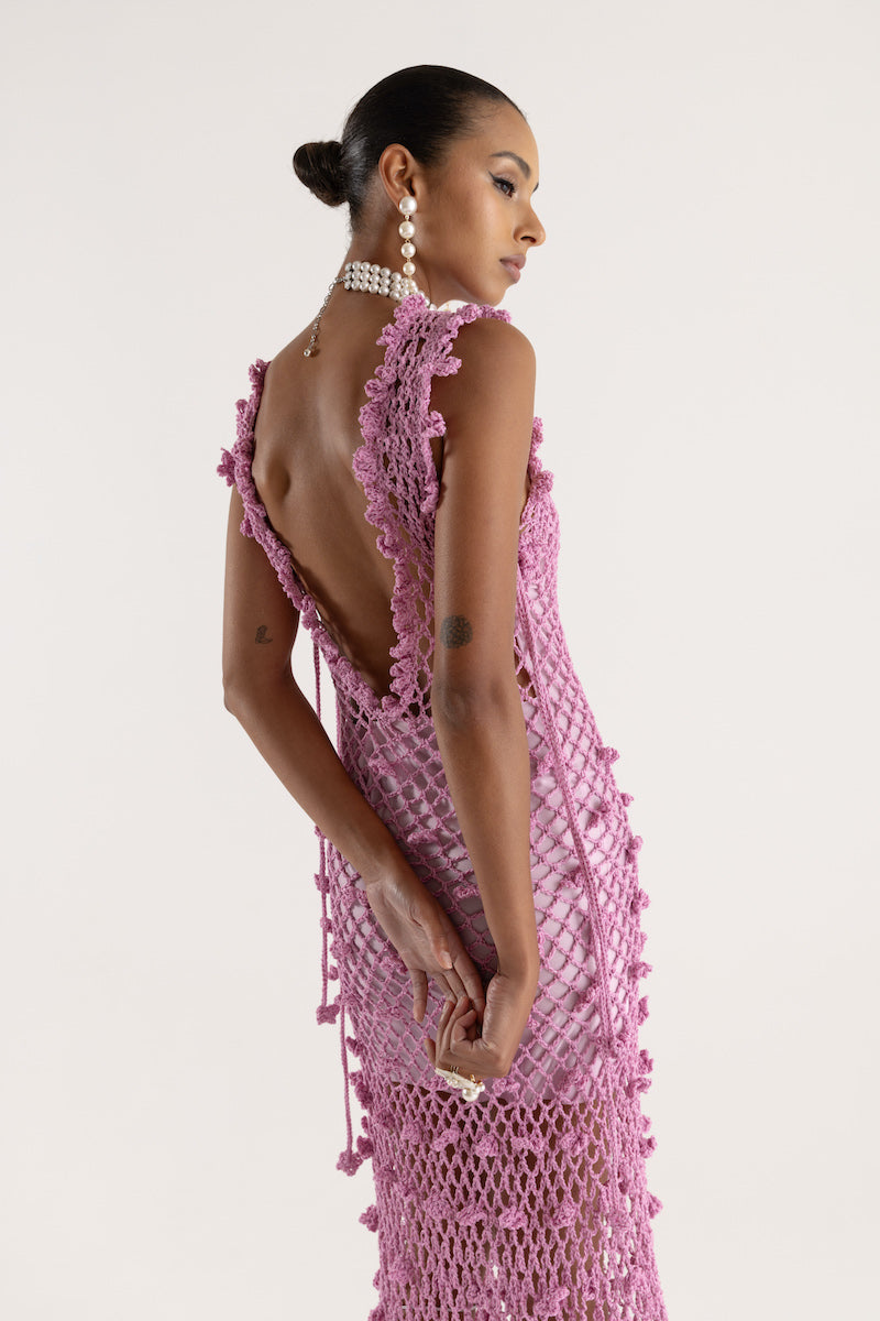 SOFIA PINK HANDMADE KNIT MIDI DRESS - CULT MIA