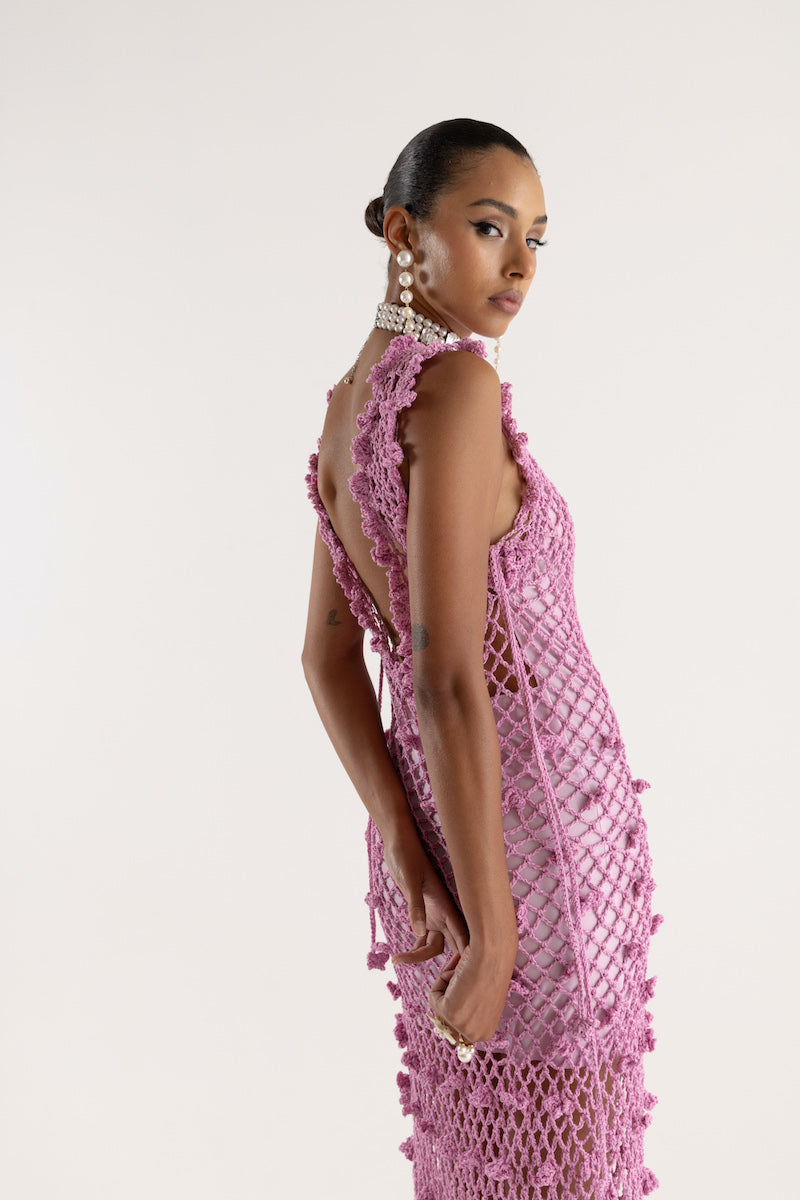 SOFIA PINK HANDMADE KNIT MIDI DRESS - CULT MIA