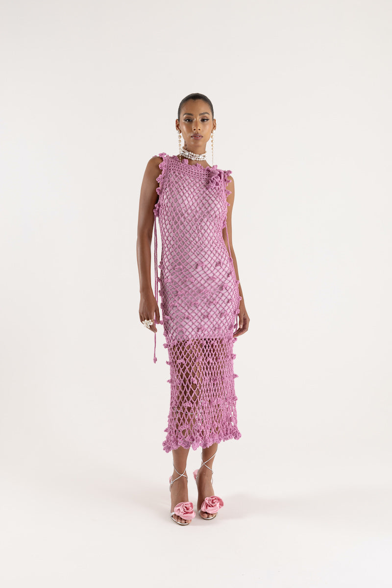 SOFIA PINK HANDMADE KNIT MIDI DRESS - CULT MIA