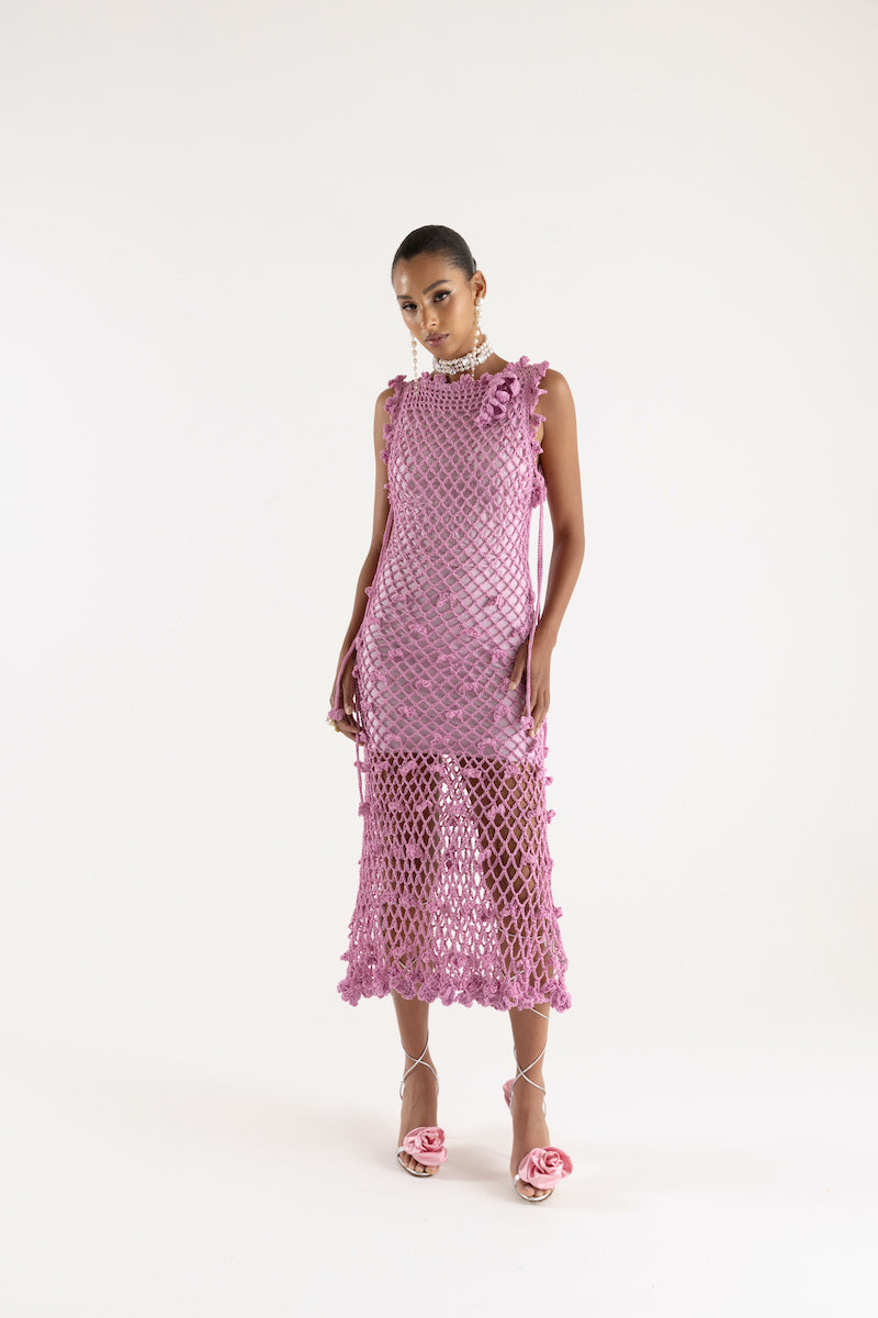 SOFIA PINK HANDMADE KNIT MIDI DRESS - CULT MIA
