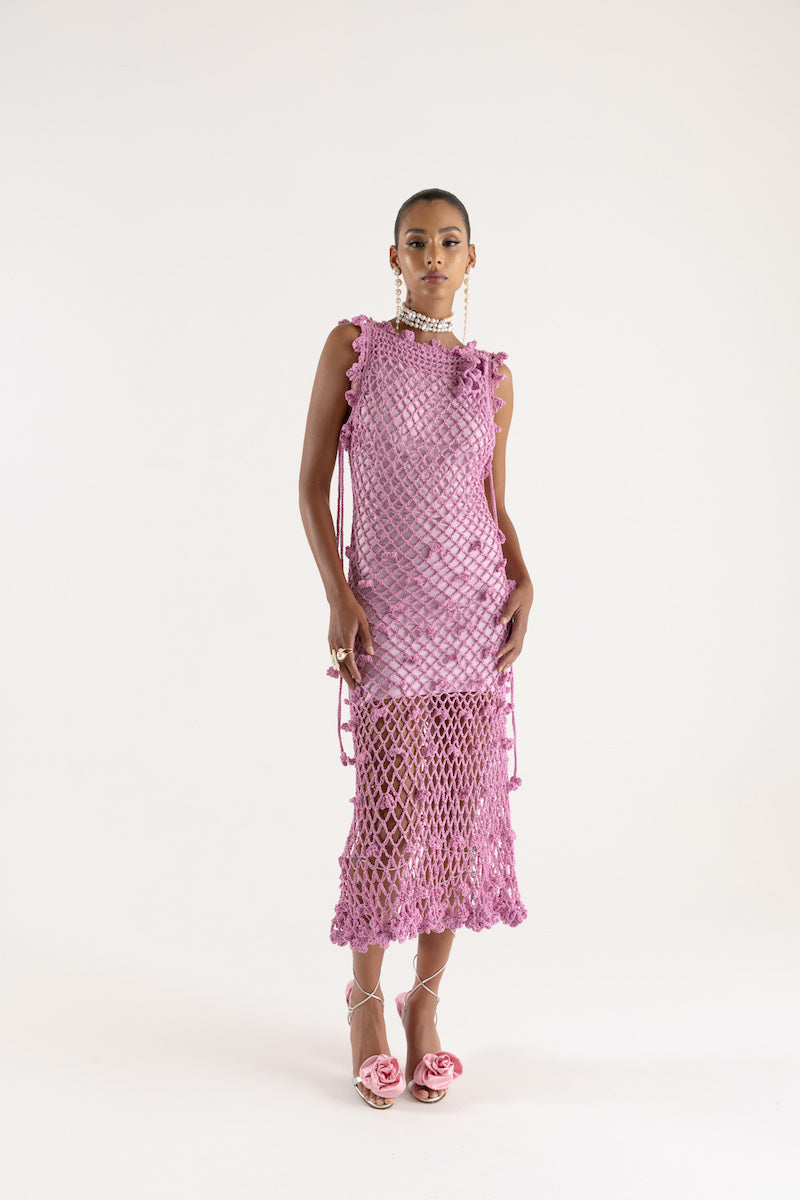SOFIA PINK HANDMADE KNIT MIDI DRESS - CULT MIA