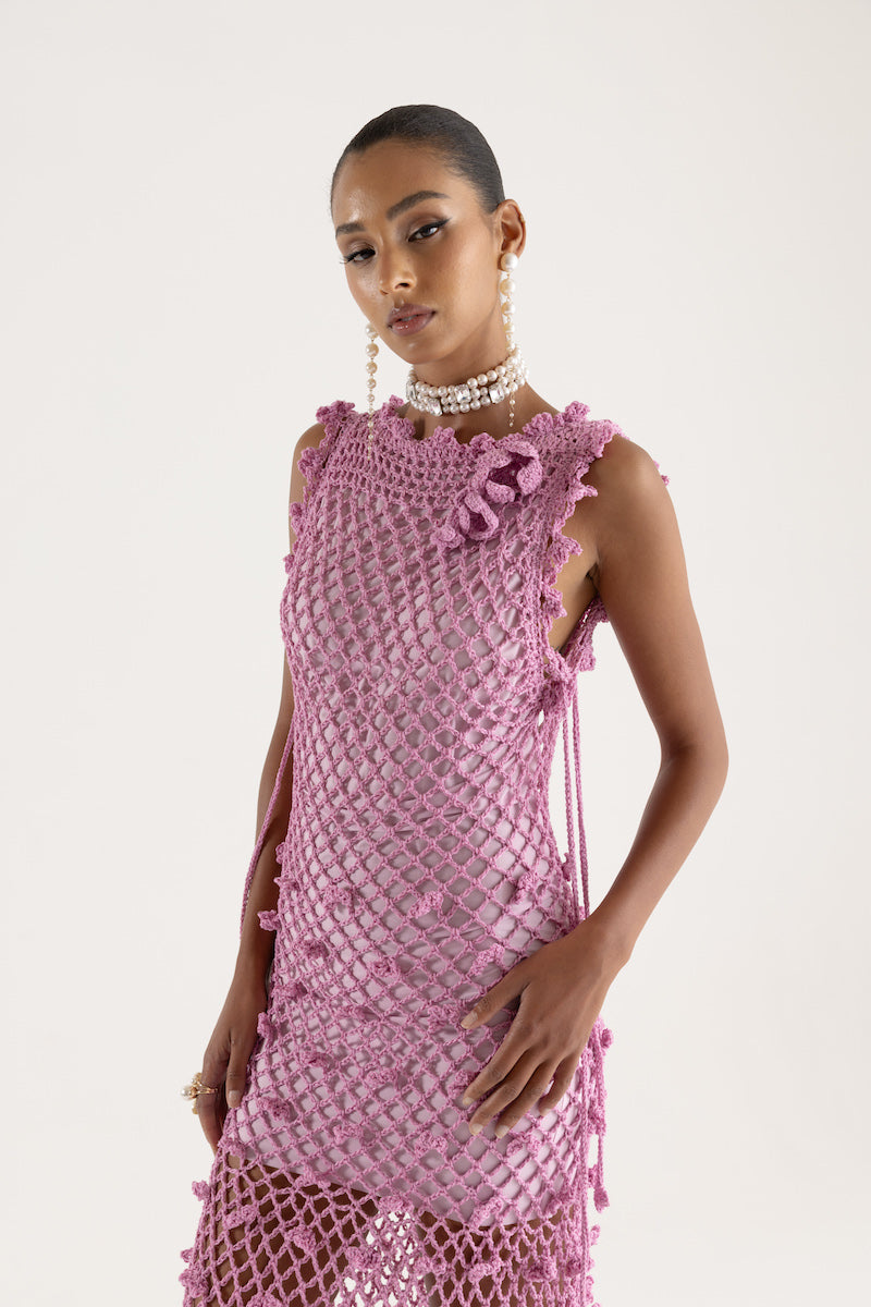 SOFIA PINK HANDMADE KNIT MIDI DRESS - CULT MIA