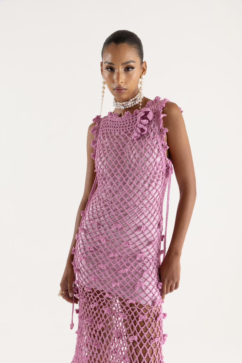 SOFIA PINK HANDMADE KNIT MIDI DRESS - CULT MIA