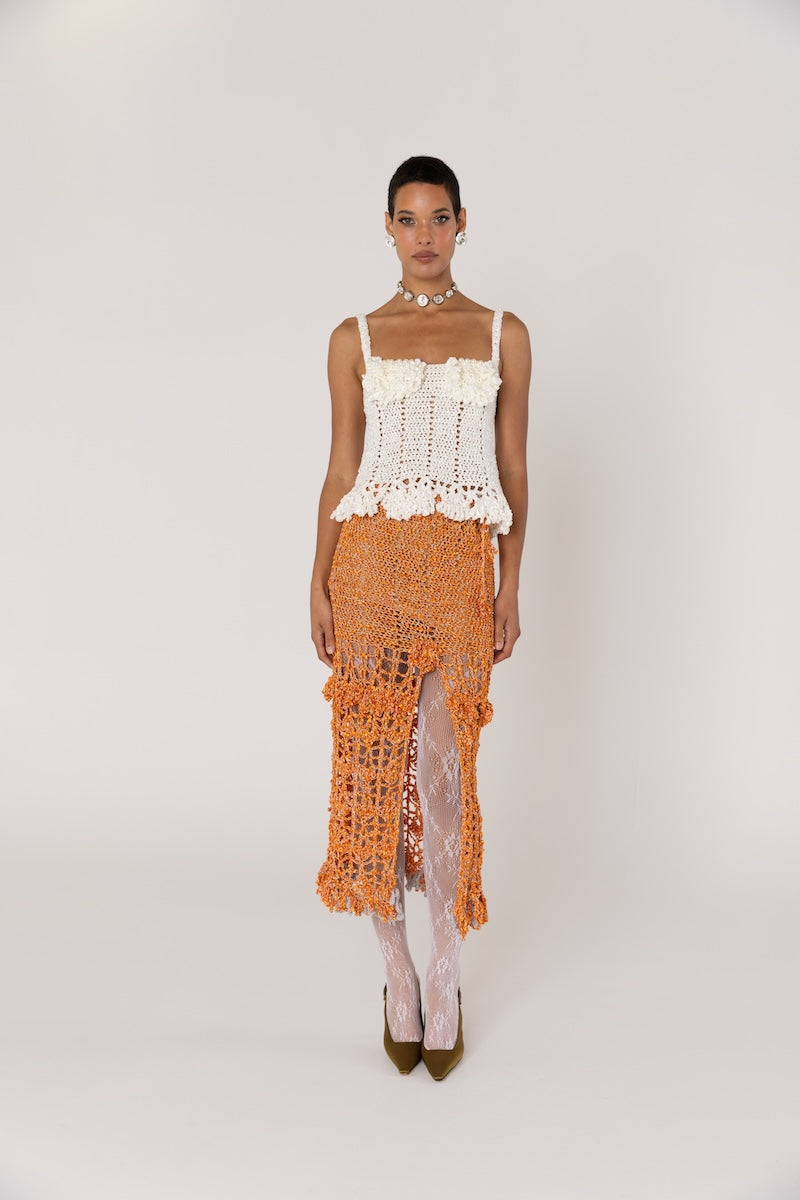 CHRYSANTHEMUM WHITE HANDMADE CROCHET TOP - CULT MIA