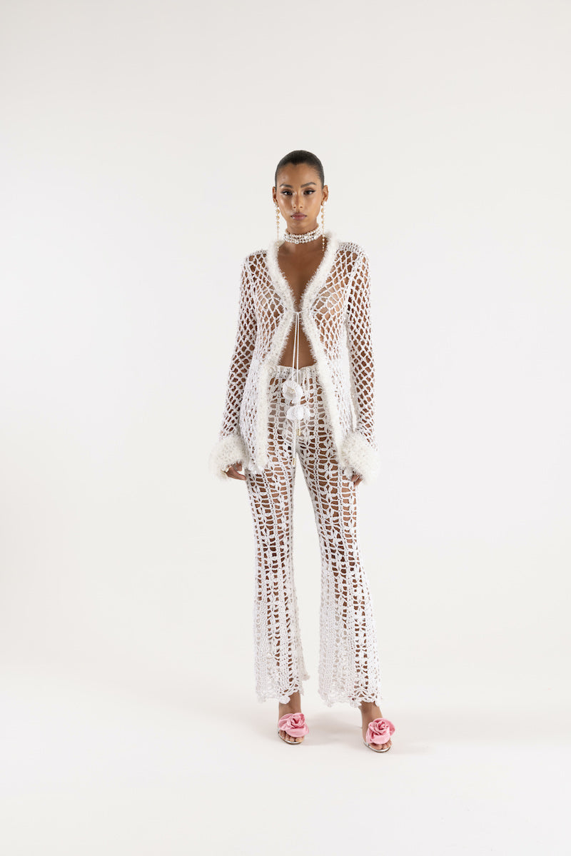 WHITE VANILLA HANDMADE CROCHET SHIRT - CULT MIA