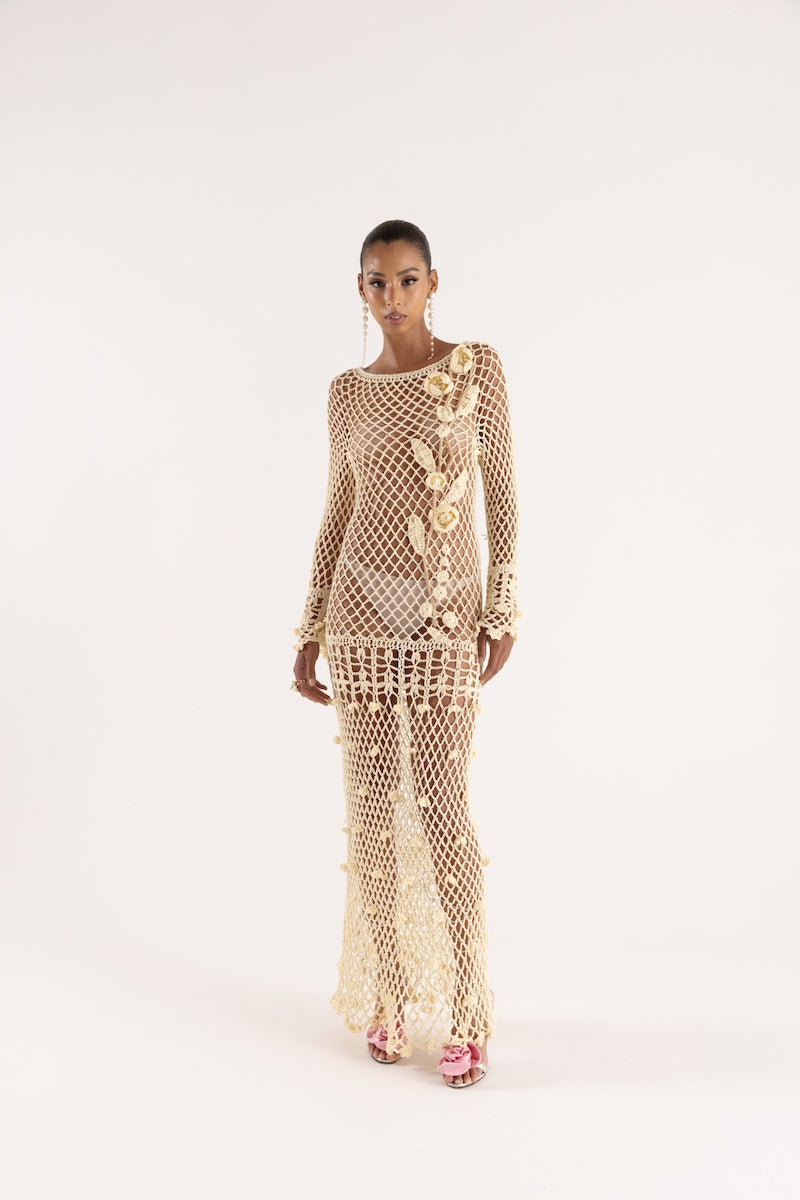 BUTTER YELLOW VANILLA HANDMADE CROCHET DRESS - CULT MIA