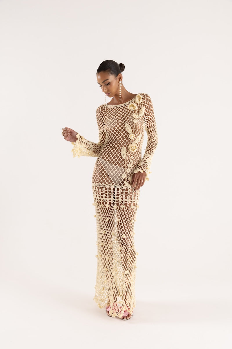 BUTTER YELLOW VANILLA HANDMADE CROCHET DRESS - CULT MIA