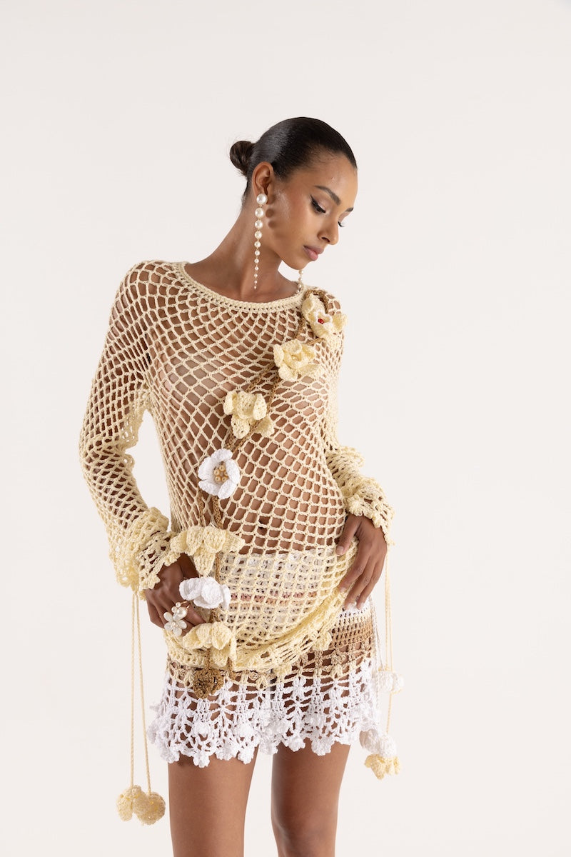 VANILLA MULTICOLOR HANDMADE CROCHET SKIRT - CULT MIA