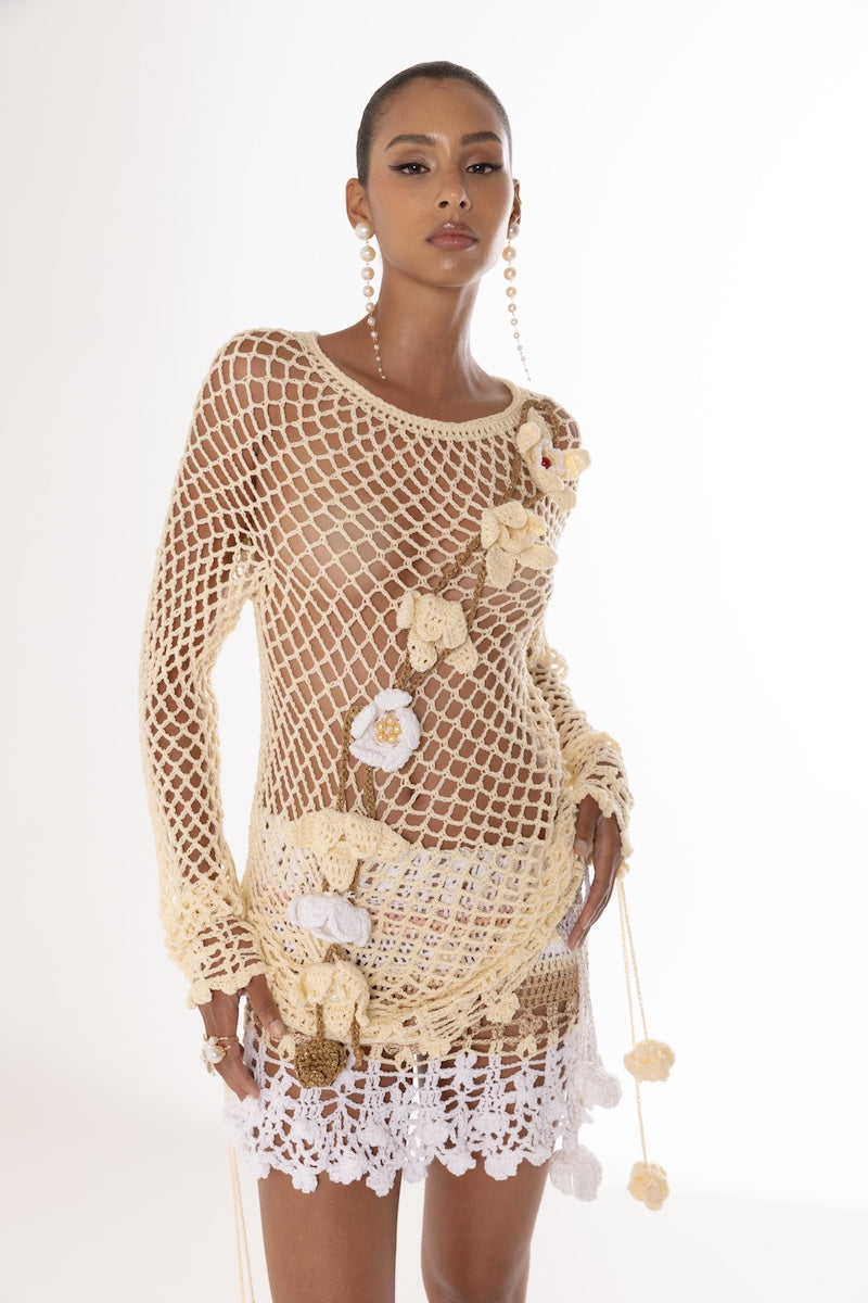 crochet top white dress Crochet White Short Dress S / White