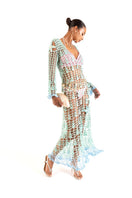 Andreeva aqua marine handmade maxi cover-up and dress with flowing fabric and elegant design, perfect for beach or resort wear.