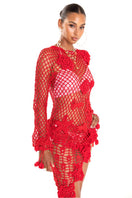 Handmade cherry crochet top cover-up by Andreeva, featuring intricate crochet details and a relaxed fit, perfect for summer wear.
