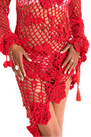 Handmade cherry crochet top cover-up by Andreeva, featuring intricate crochet details and a stylish, lightweight design.