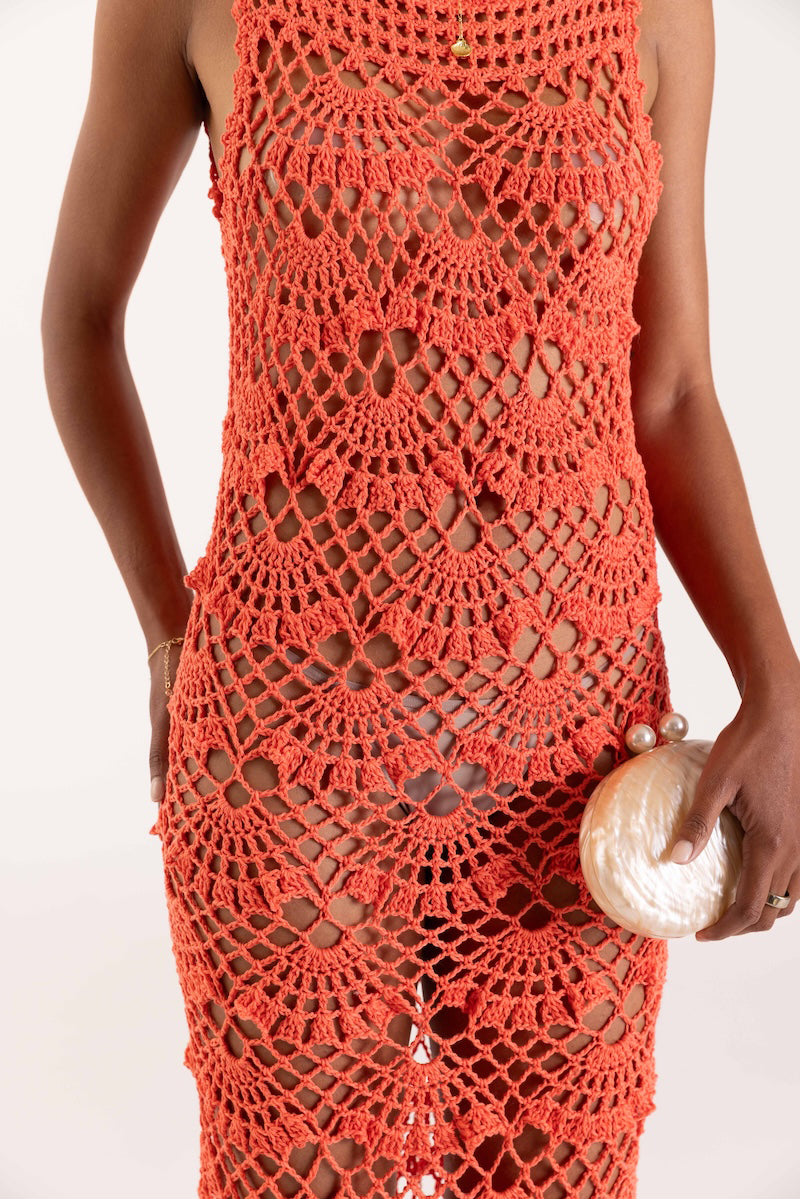 Andreeva CORAL SHELL HANDMADE MAXI CROCHET DRESS