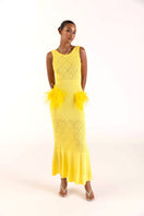 Andreeva lemon knit maxi dress with long sleeves and fitted waist, stylish and comfortable summer dress.