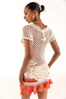 Handmade coral reef crochet mini skirt by Andreeva, featuring intricate woven design and fitted waist, perfect for casual wear.