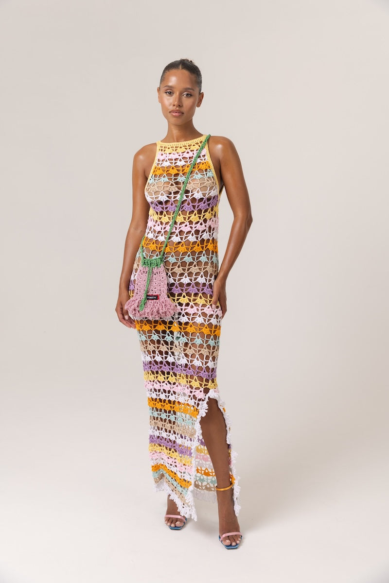 RAINBOW HANDMADE CROCHET MAXI DRESS