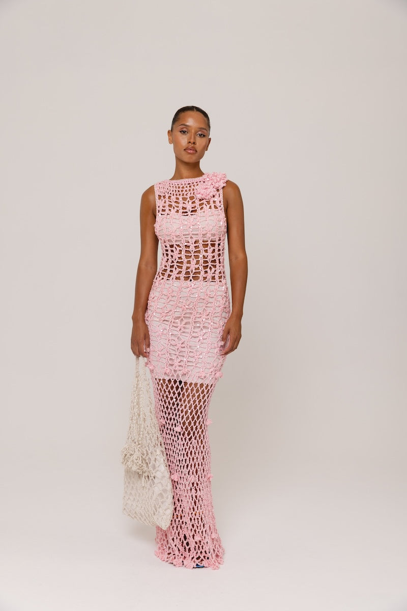 PINK VANILLA HANDMADE MAXI CROCHET DRESS