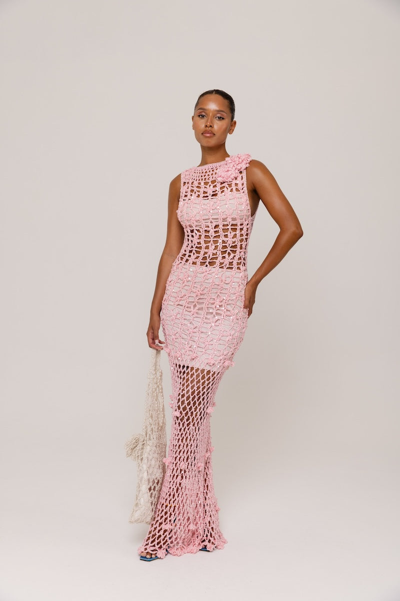 Andreeva PINK VANILLA HANDMADE MAXI CROCHET DRESS | Cult Mia Andreeva PINK VANILLA HANDMADE MAXI CROCHET DRESS | Cult Mia