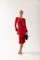 Andreeva red knit top with handmade knit details, featuring a cozy, textured design perfect for stylish casual wear.