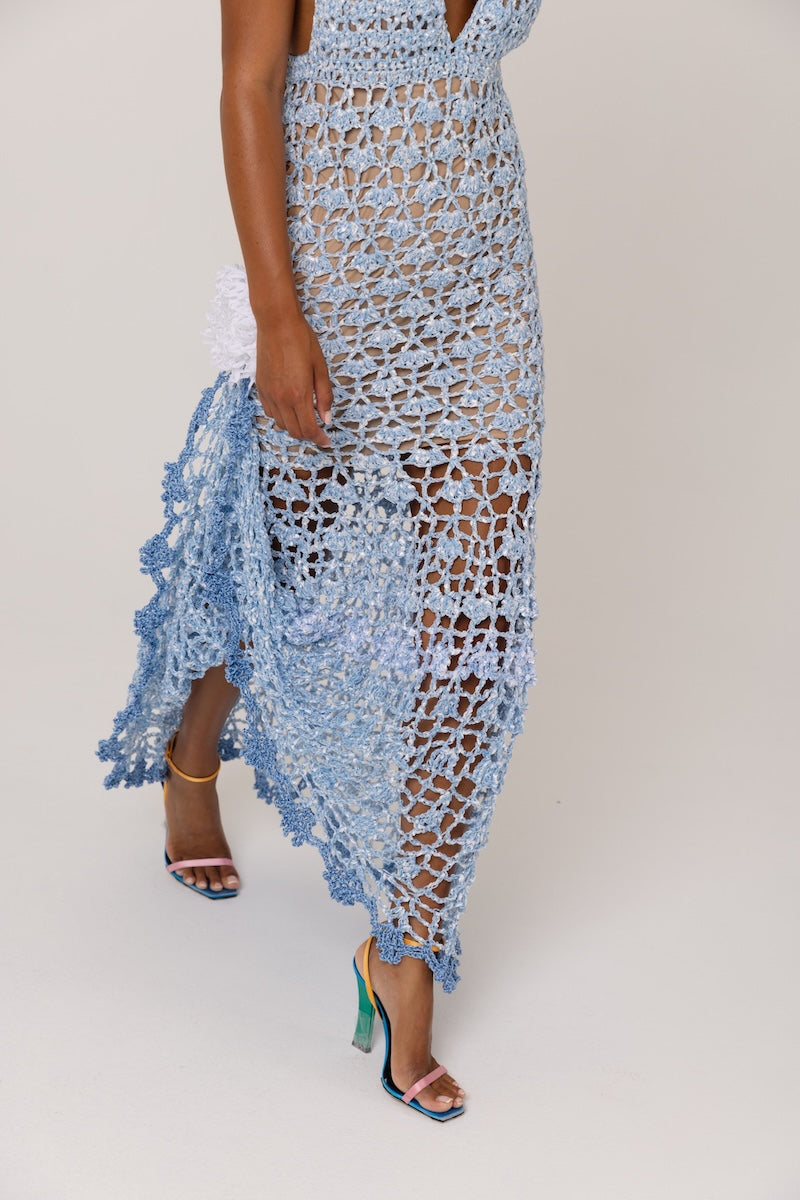 collective concepts iris crochet trim dress Andreeva METALLIC IRIS HANDMADE CROCHET DRESS