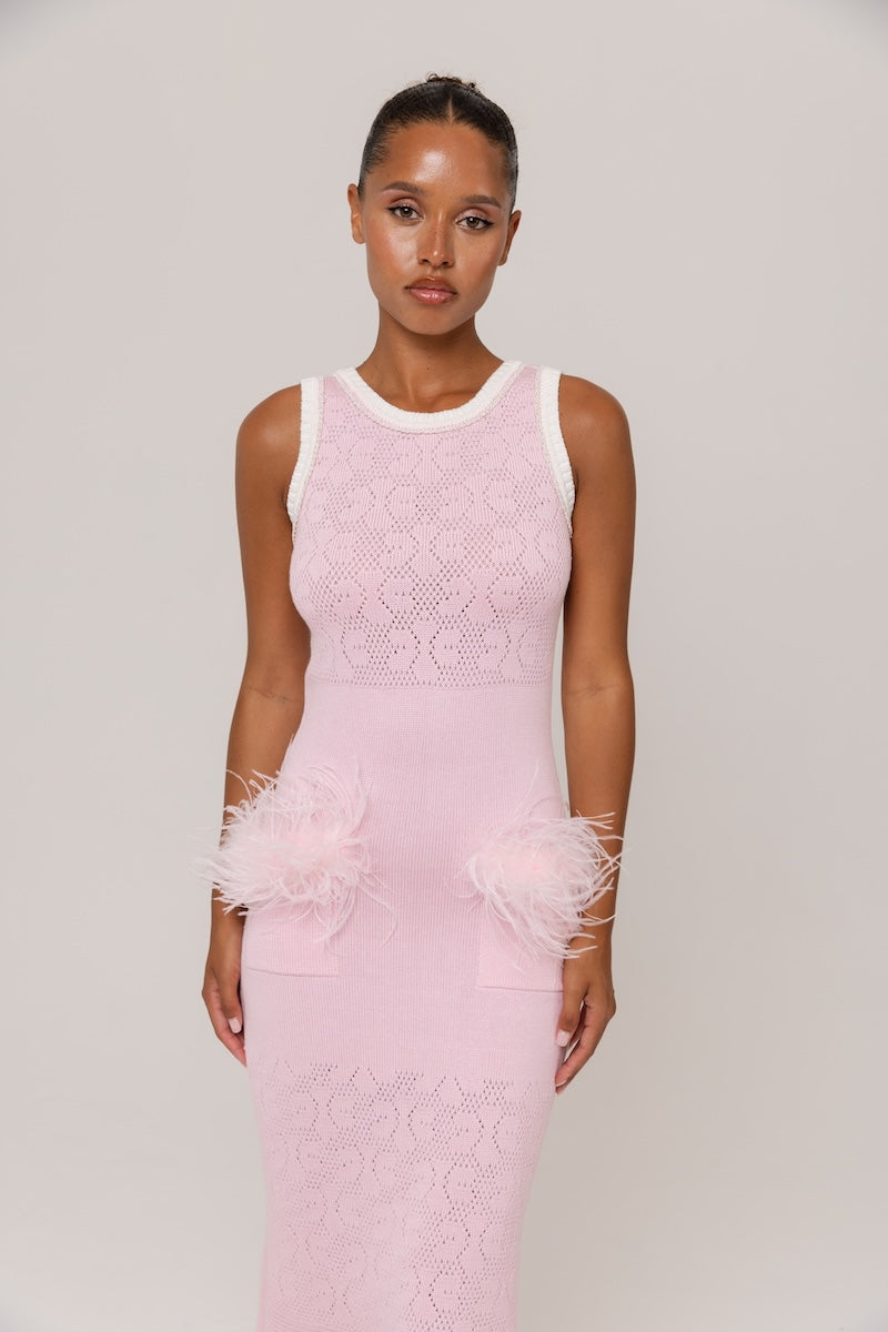 Andreeva Peony Knit Dress with Real Ostrich Feather Details | Cult Mia Andreeva Peony Knit Dress with Real Ostrich Feather Details | Cult Mia