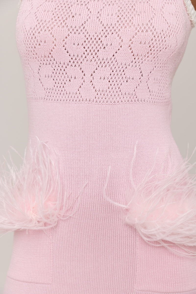 Andreeva Peony Knit Midi Dress with long sleeves and a fitted silhouette, displayed on a neutral background.