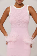 Andreeva peony knit midi dress featuring a fitted silhouette and floral pattern, displayed on a neutral background.
