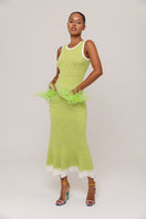Apple green knit midi dress by Andreeva, featuring a fitted silhouette and cozy fabric, perfect for casual or semi-formal wear.