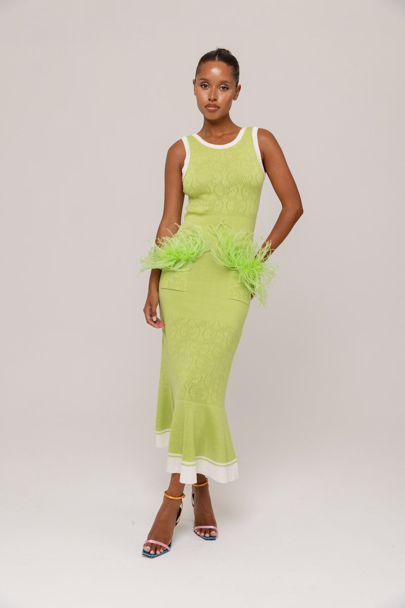 honest abe's feather dress APPLE GREEN DRESS WITH REAL OSTRICH FEATHER DETAILS | CULT MIA