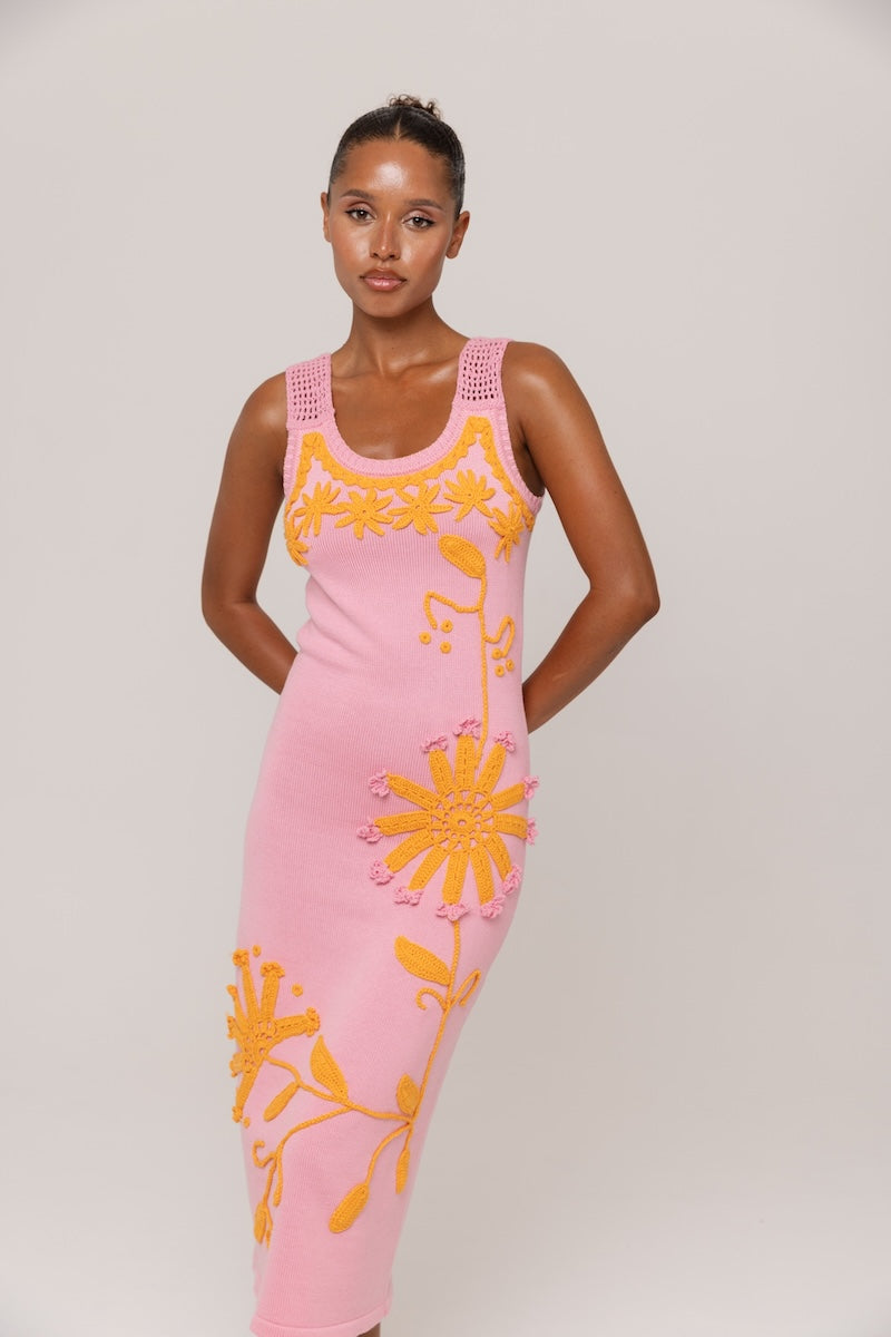 GOLDEN DAISY KNIT DRESS WITH HANDMADE EMBROIDERY | CULT MIA | Andreeva GOLDEN DAISY KNIT DRESS WITH HANDMADE EMBROIDERY | CULT MIA | Andreeva