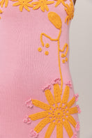 Golden Daisy knit midi dress by Andreeva featuring handmade embroidery, displayed on a mannequin.