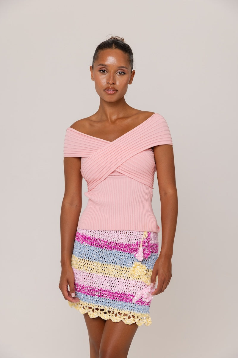 Pink knit top from Andreeva's Lily Light collection, featuring a stylish and cozy design perfect for casual wear.