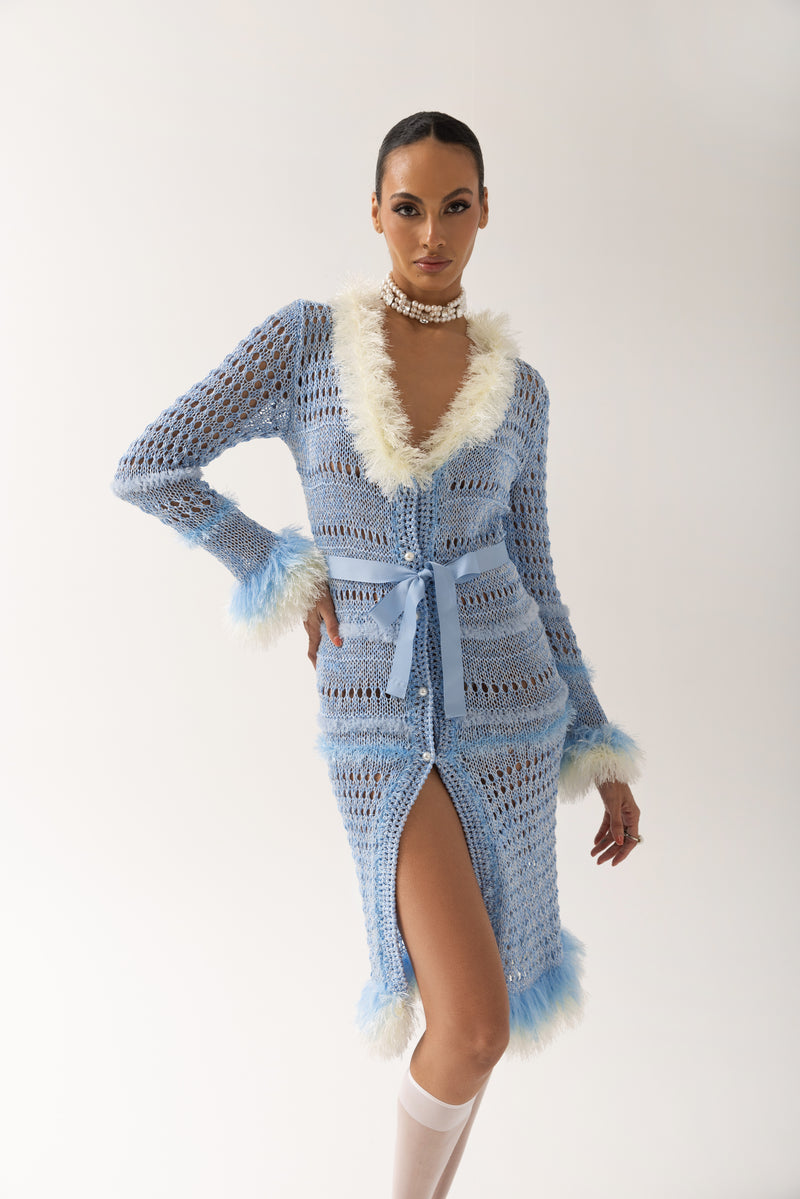 BABY BLUE ROSE HANDMADE KNIT DRESS - CARDIGAN - CULT MIA