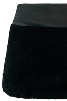 Black mini skirt from Lorena Saravia's Olympia collection, featuring a fitted design and stylish front view.