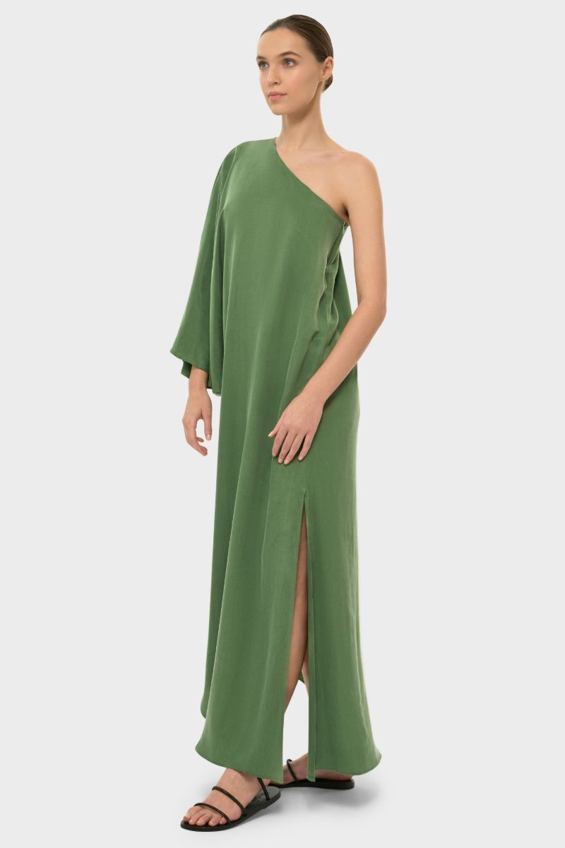 AQUAFLORA ONE SHOULDER MAXI DRESS IN MOSS - CULT MIA
