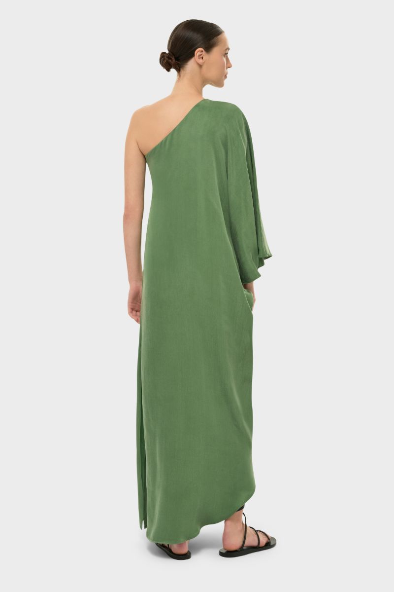 AQUAFLORA ONE SHOULDER MAXI DRESS IN MOSS - CULT MIA