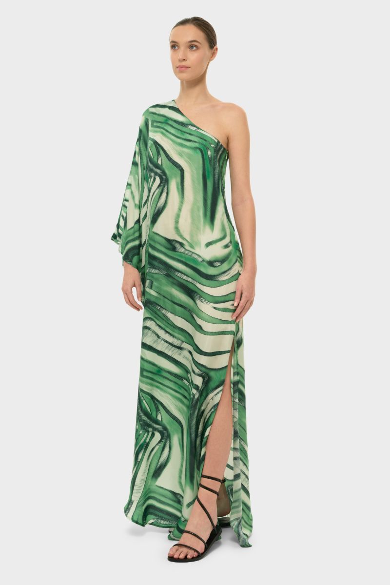 AQUAFLORA ONE SHOULDER MAXI DRESS IN ROCCO - CULT MIA