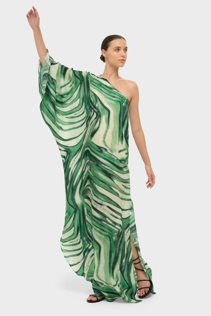 AQUAFLORA ONE SHOULDER MAXI DRESS IN ROCCO - CULT MIA