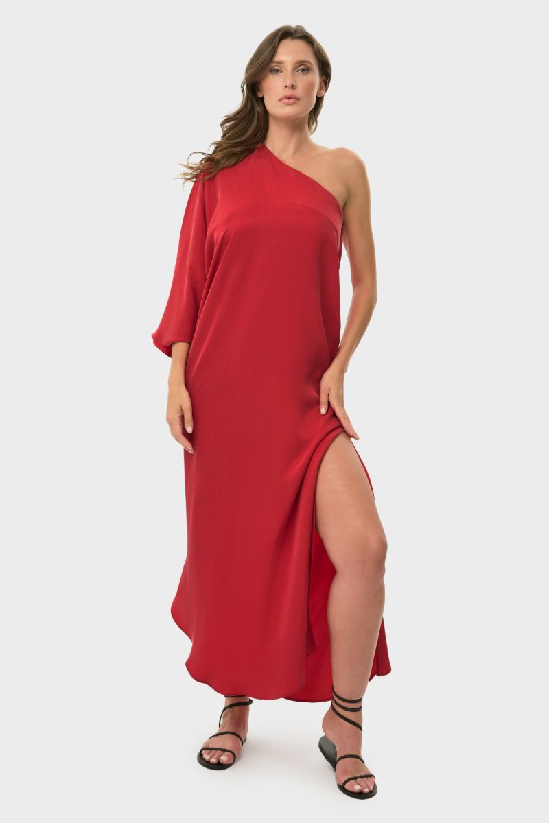 ONE SHOULDER MAXI DRESS IN ROUGE - CULT MIA