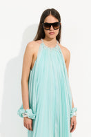 Urban Muse Ondine maxi dress in aqua mint, flowing fabric with V-neck and sleeveless design, perfect for summer wear.