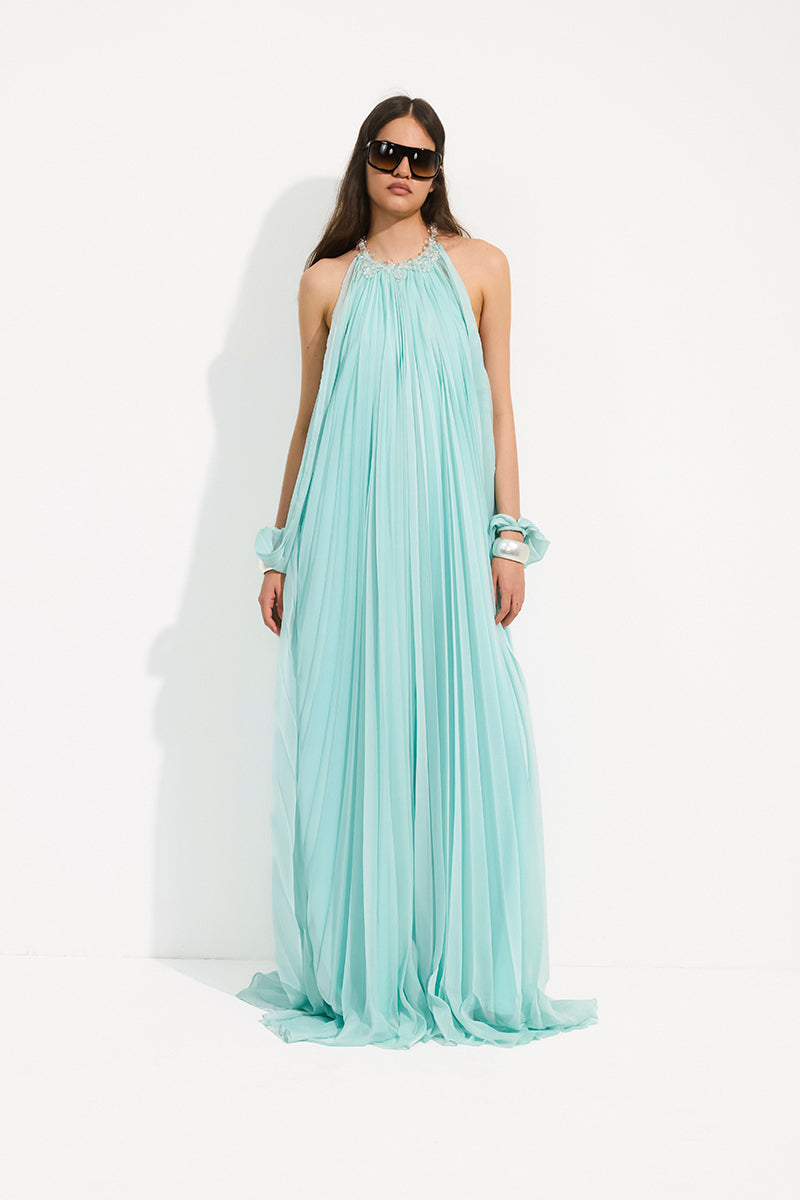 Urban Muse Ondine maxi gown in aqua mint, flowing sleeveless dress with a relaxed fit and elegant design.