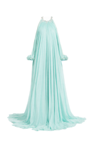 Urban Muse Ondine Aqua Mint maxi dress with flowing fabric and sleeveless design, perfect for elegant summer occasions.