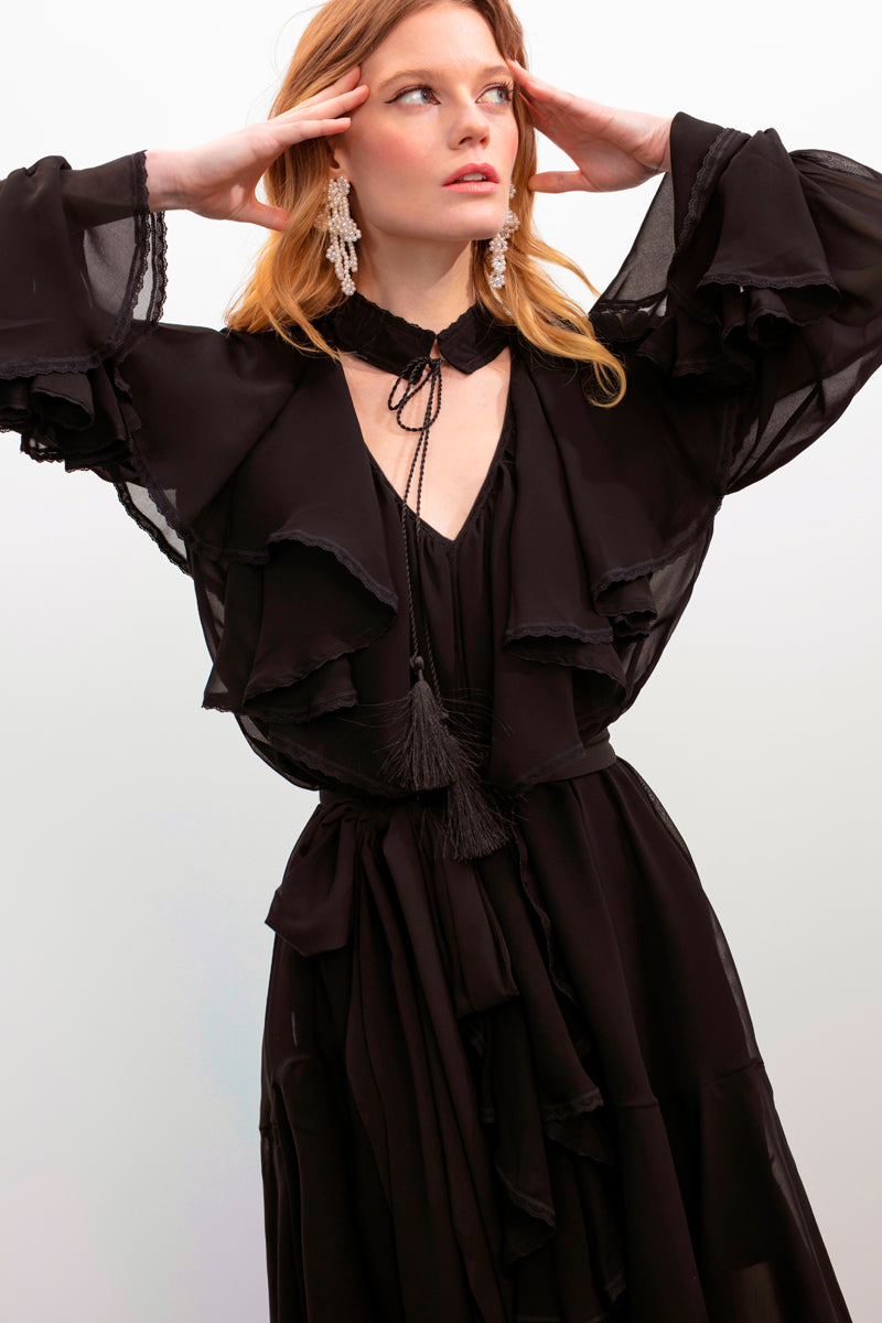 OCEAN OF THE TENDERNESS MIDI DRESS IN BLACK - CULT MIA