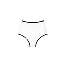 Verdelimon Oasis bikini bottom in white and black with a sleek, stylish design, shown from the front view.