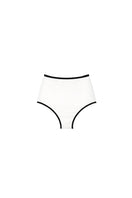 Verdelimon Oasis bikini bottom in white and black with a sleek, stylish design, shown from the front view.