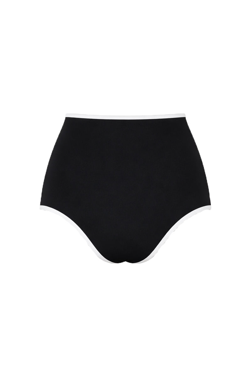 Black and white Oasis bikini bottom by Verdelimon, shown from the back, featuring a stylish, fitted swimwear design.