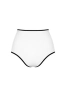 Verdelimon Oasis bikini bottom in white and black, back view showing stylish two-tone design and comfortable fit.