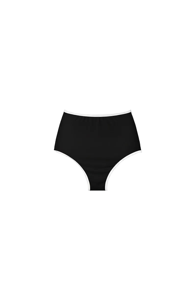 Verdelimon Oasis bikini bottom in black and white, front view showing stylish, seamless swimwear design and contrasting color pattern.